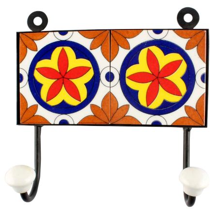 Orange Flowerl Ceramic Tile Hook